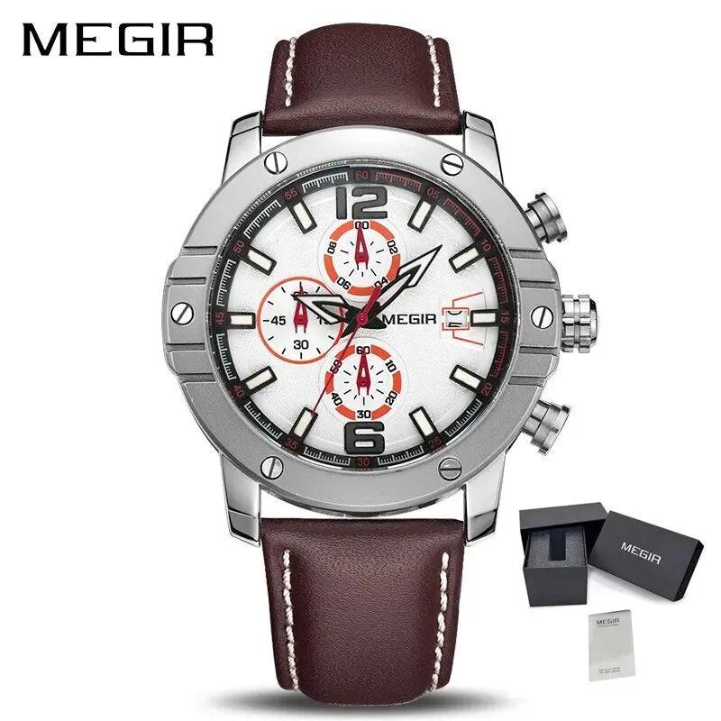 MEGIR Fashion Men's Quartz Watch Chronograph Leather Strap Business Casual Wristwatch Sports Watches Relogio Masculino 2046 by MEGIR WATCH GROUP