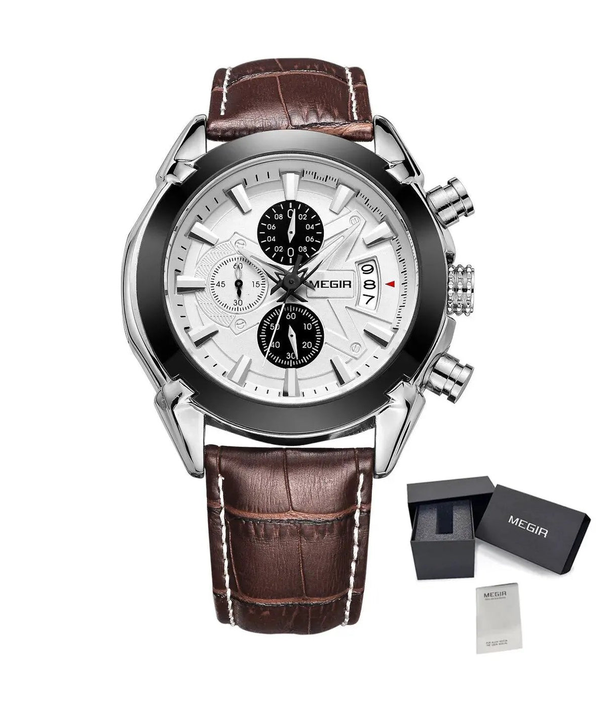 MEGIR Men Watches Original Fashion Leather Quartz Wristwatch Waterproof Male Big Dial Sports Military Chronograph Clock Reloj Hombre 2020 by MEGIR WATCH GROUP