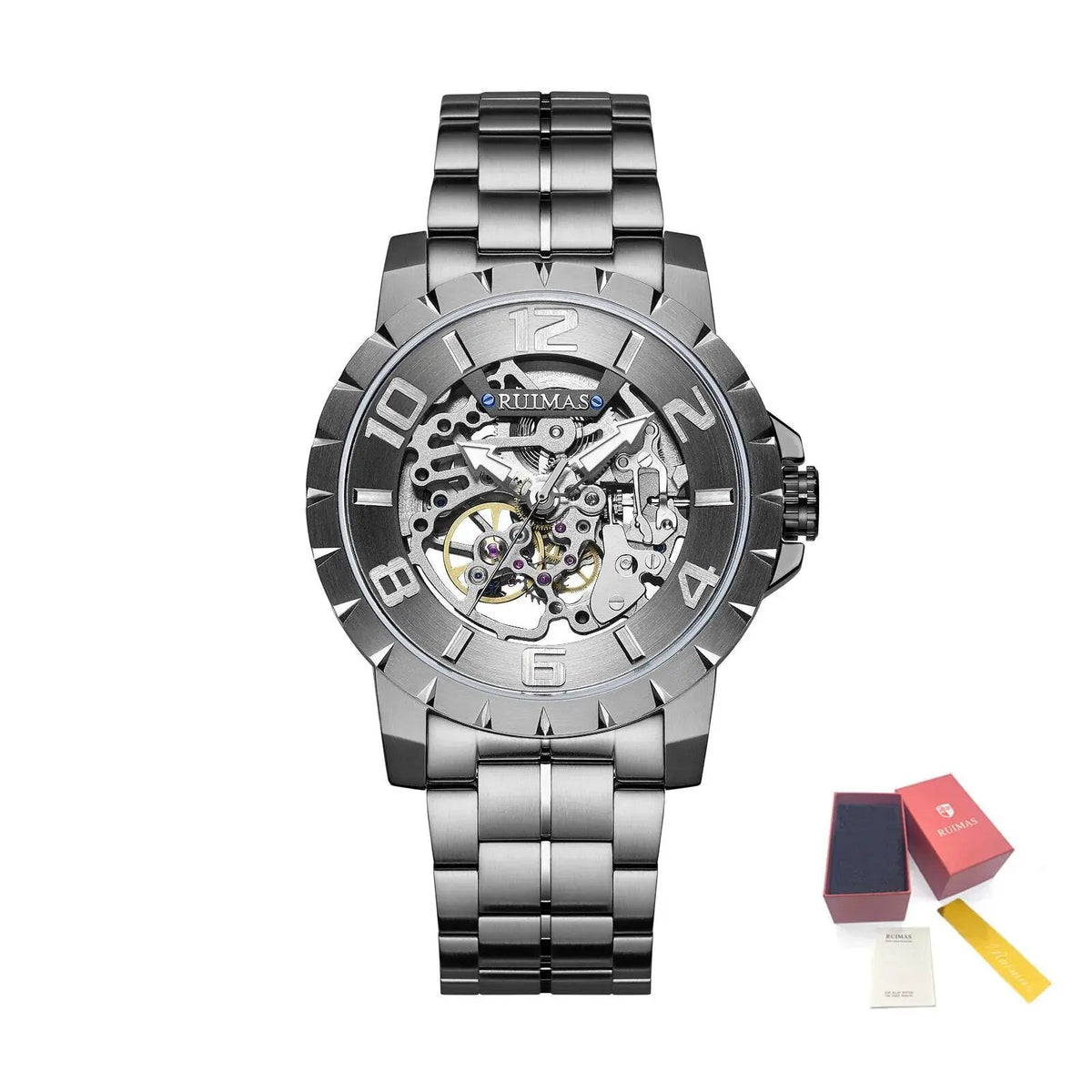 RUIMAS Men Mechanical Watch Luxury Automatic Stainless Steel Bracelet Wristwatches 5ATM Waterproof Clock Relogio Masculino 6784 by MEGIR WATCH GROUP