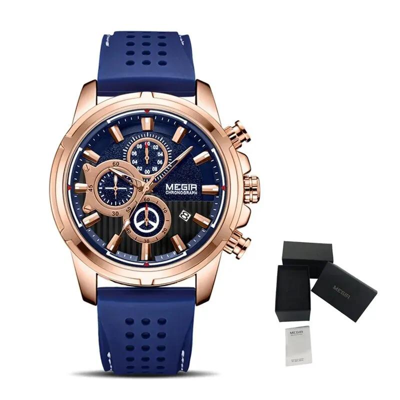 MEGIR Men Watch Silicone Strap Quartz Chronograph Wristwatch Fashion Men's Sport Watches Waterproof Calendar Reloj Hombre 2101 by MEGIR WATCH GROUP