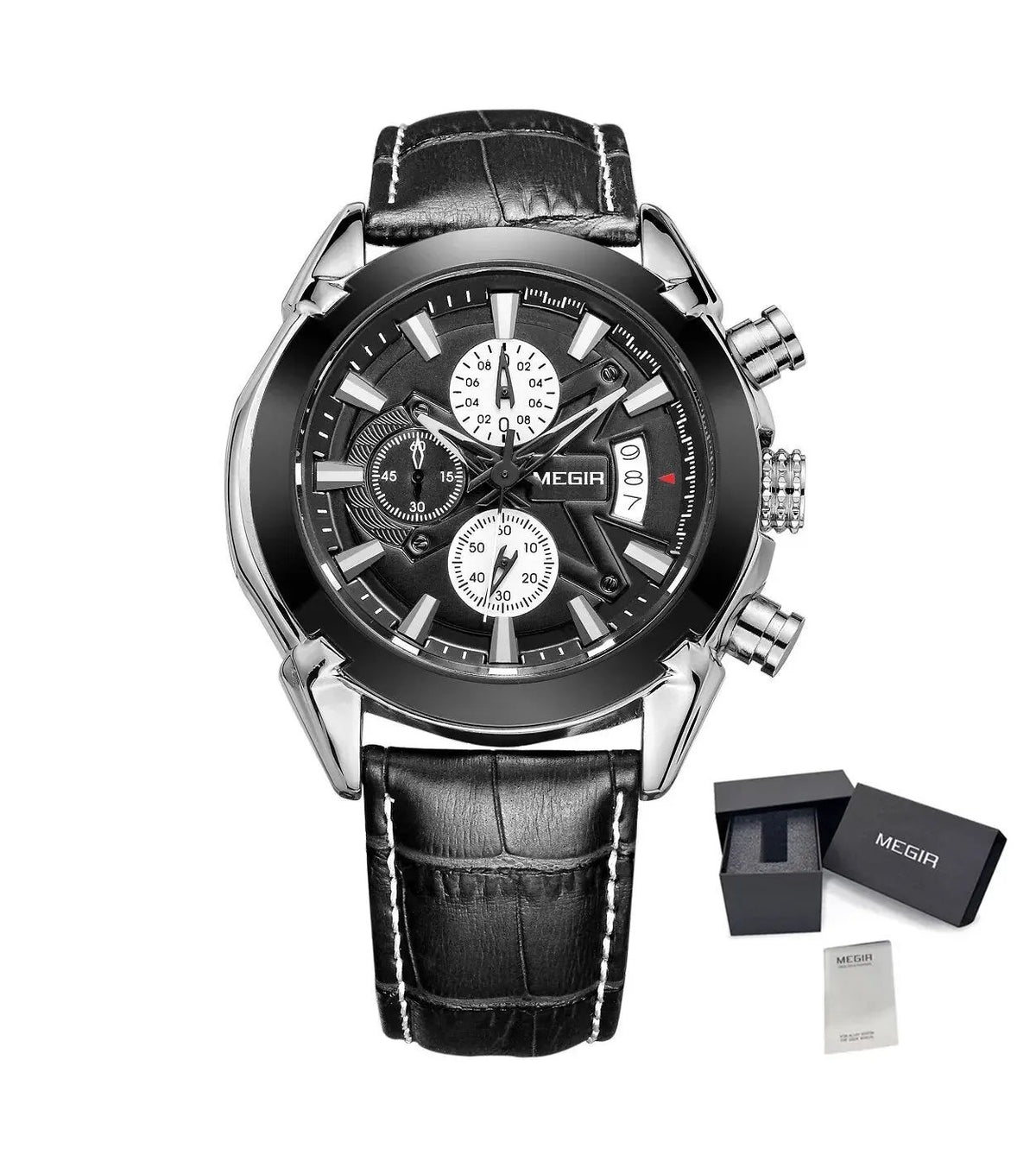 MEGIR Men Watches Original Fashion Leather Quartz Wristwatch Waterproof Male Big Dial Sports Military Chronograph Clock Reloj Hombre 2020 by MEGIR WATCH GROUP