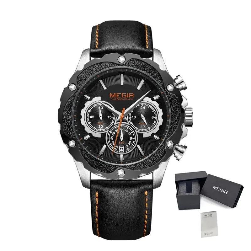 MEGIR Luxury Sport Watches for Men Waterproof Quartz Wrist Watch Chronograph Leather Military Wristwatch Clock Reloj Hombre 2070 by MEGIR WATCH GROUP