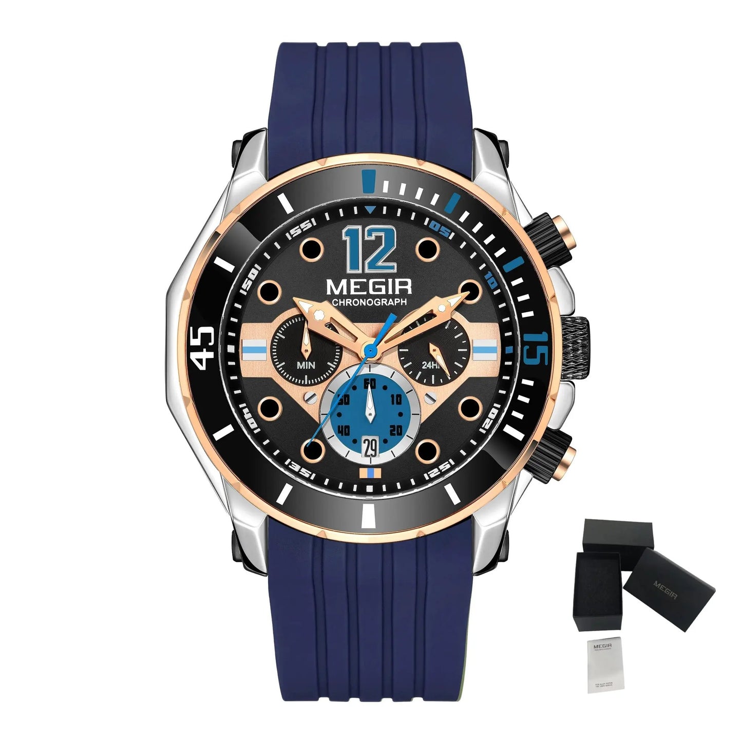 MEGIR Men's Sport Watches Chronograph Silicone Strap Waterproof Calendar Quartz Military Wristwatch Male Clock Relogio Masculino 2206 by MEGIR WATCH GROUP
