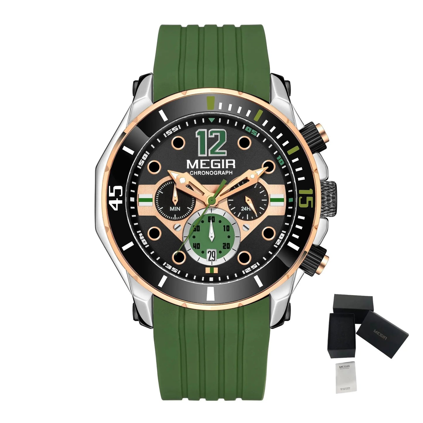 MEGIR Men's Sport Watches Chronograph Silicone Strap Waterproof Calendar Quartz Military Wristwatch Male Clock Relogio Masculino 2206 by MEGIR WATCH GROUP