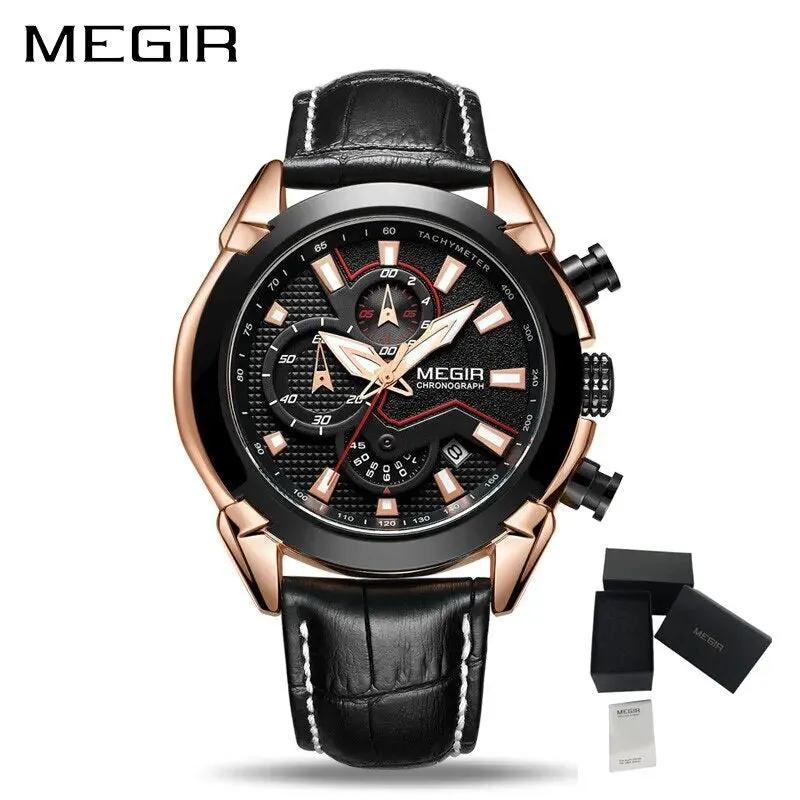 MEGIR Luxury Brand Military Sport Watches for Men Leather Strap Quartz Wristwatch Waterproof Date Chronograph Reloj Hombre 2065 by MEGIR WATCH GROUP