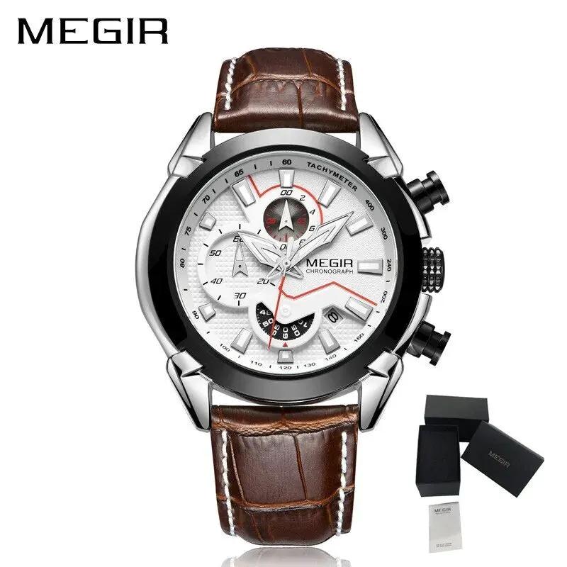 MEGIR Luxury Brand Military Sport Watches for Men Leather Strap Quartz Wristwatch Waterproof Date Chronograph Reloj Hombre 2065 by MEGIR WATCH GROUP