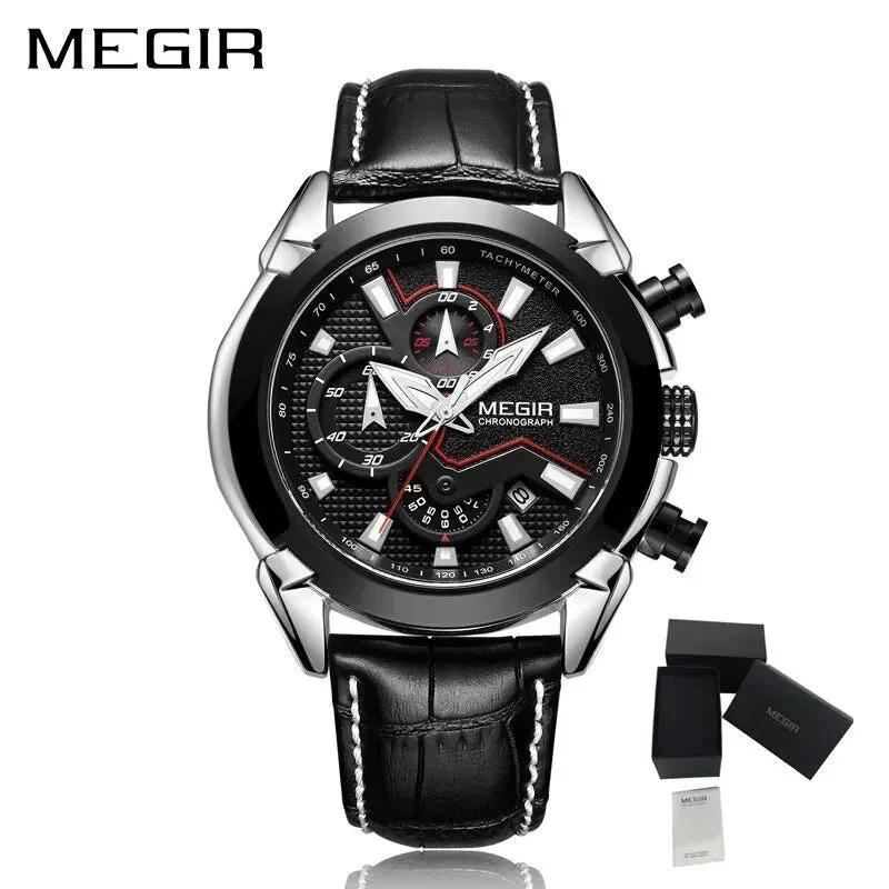 MEGIR Luxury Brand Military Sport Watches for Men Leather Strap Quartz Wristwatch Waterproof Date Chronograph Reloj Hombre 2065 by MEGIR WATCH GROUP