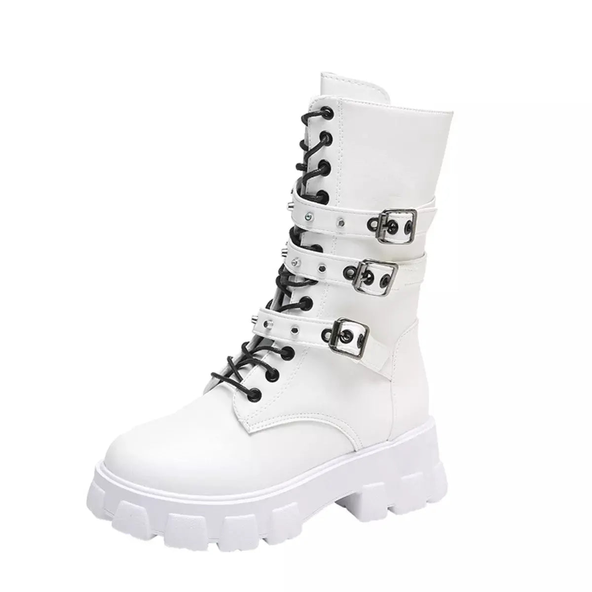 Buckled Lace-Up Combat Boots by Partner Label