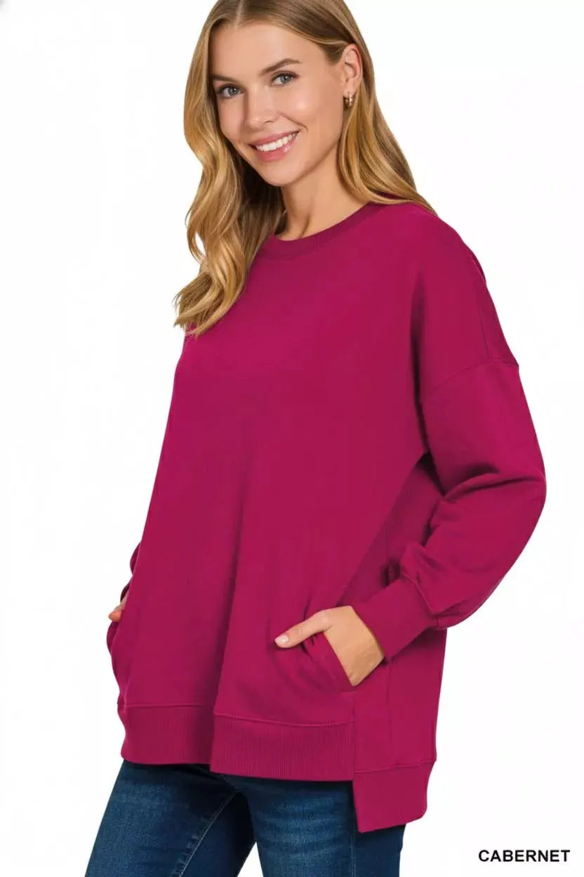 Zenana Fleece Hi-low Boyfriend Sweatshirts with Pockets by Zenana