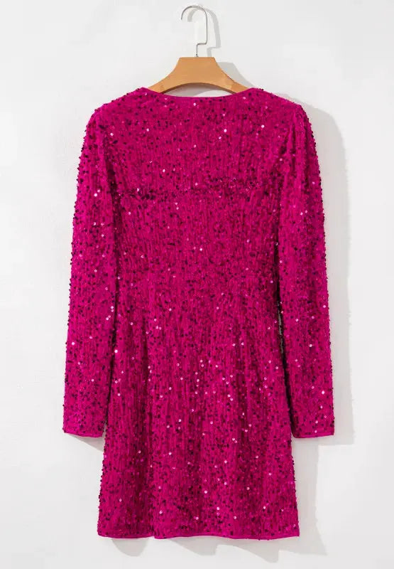 Sequin Surplice Long Sleeve Mini Dress by Partner Label