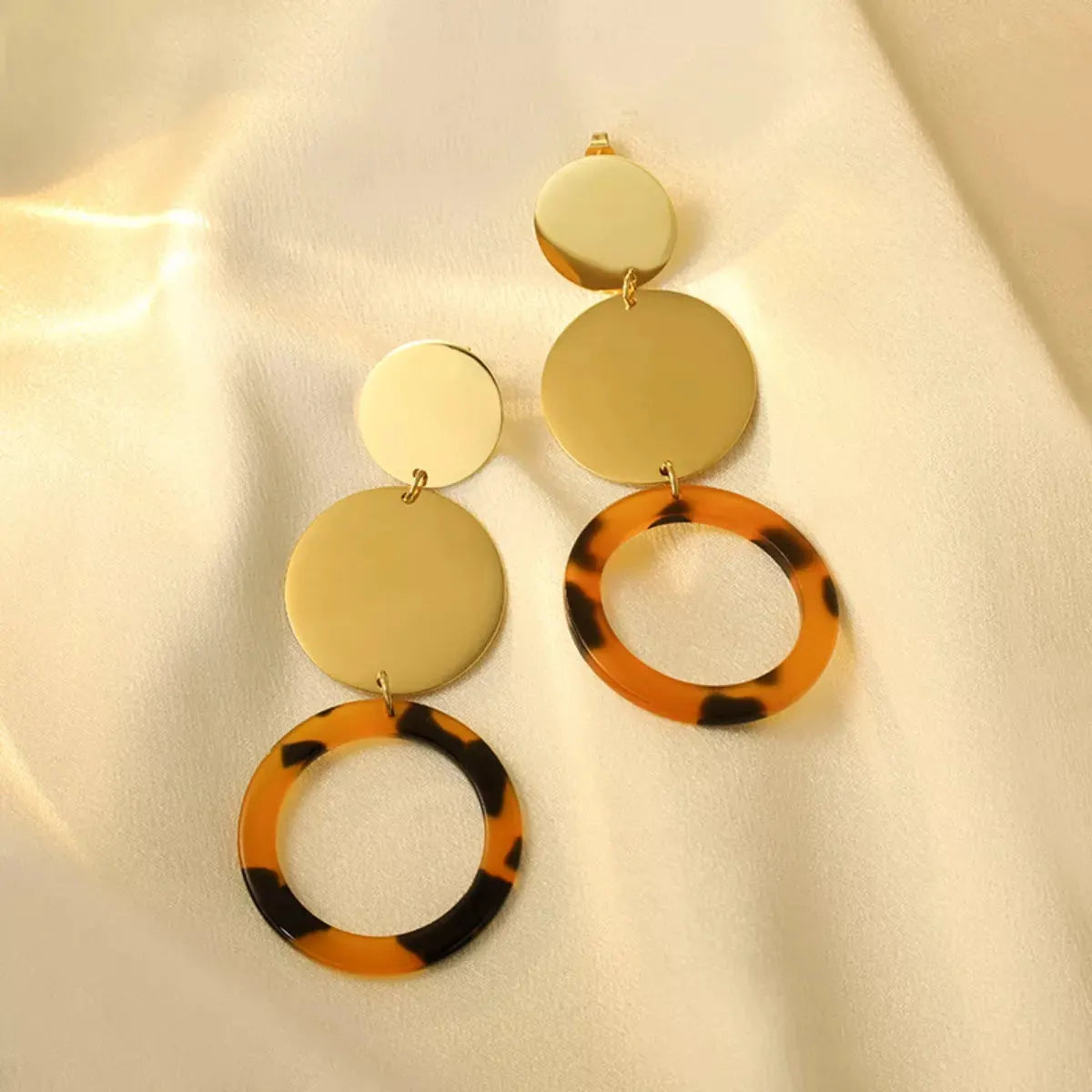 18K Gold-Plated Geometric Circle Dangle Earrings by Partner Label
