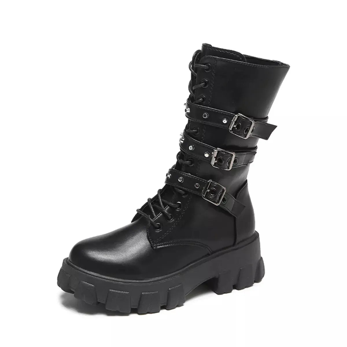 Buckled Lace-Up Combat Boots by Partner Label