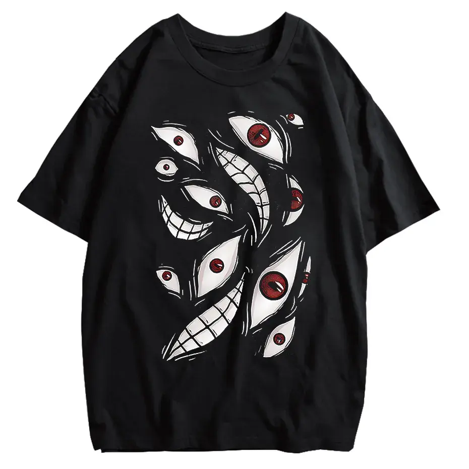 Harajuku Anime Eyes Graphic Washed T-Shirt Men Streetwear Cotton Tee by Vimost Shop