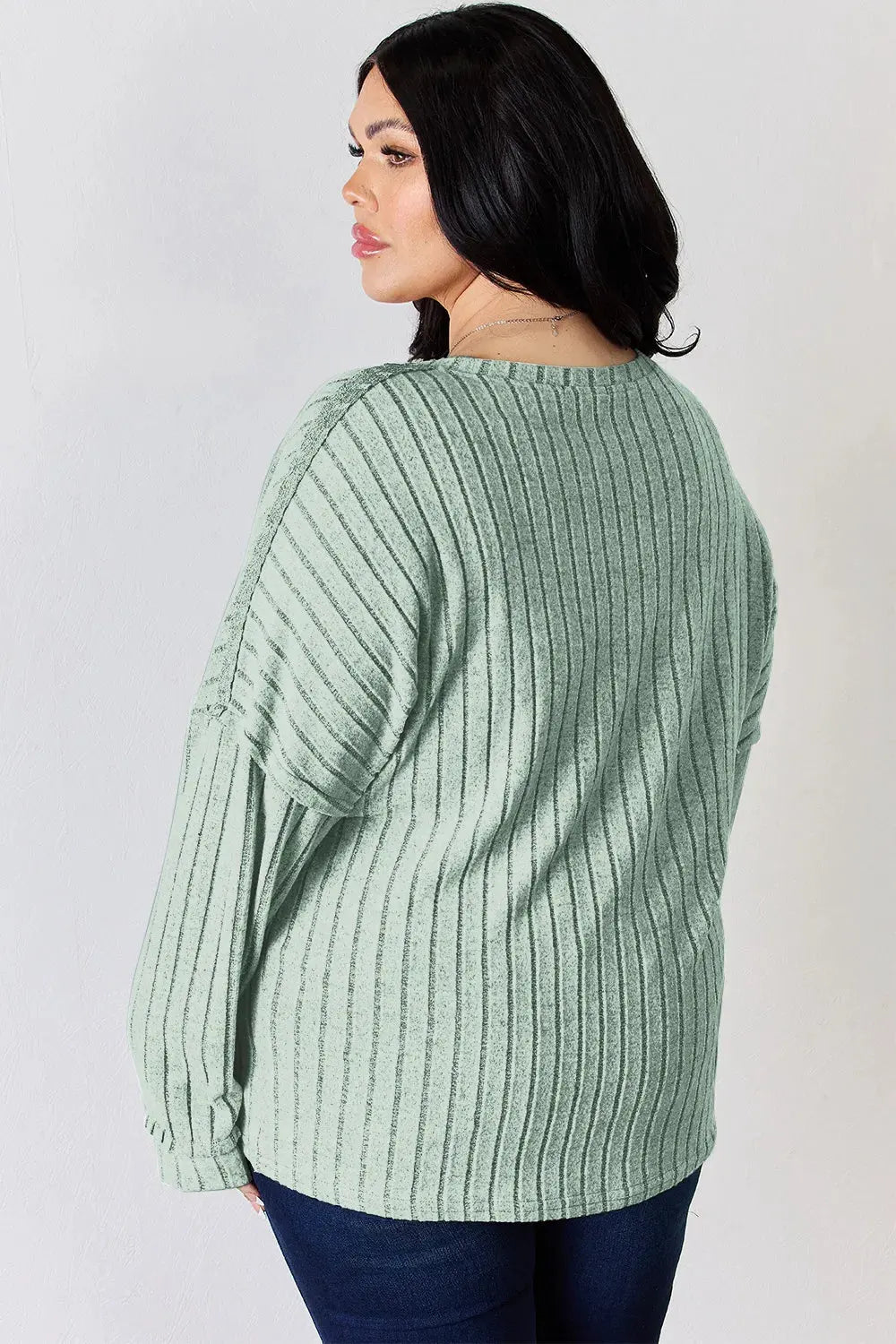 Basic Bae Full Size Ribbed Half Button Long Sleeve T‑Shirt | Partner Labels Selection by Partner Label