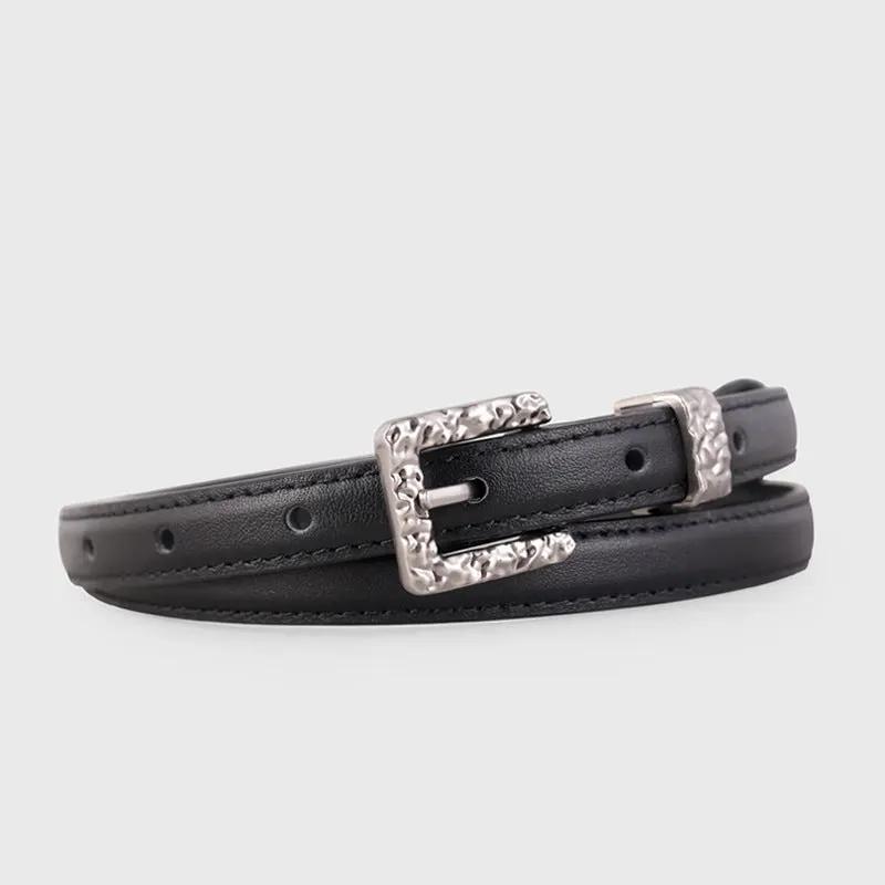 Textured Buckle Leather Belt by Trendsi
