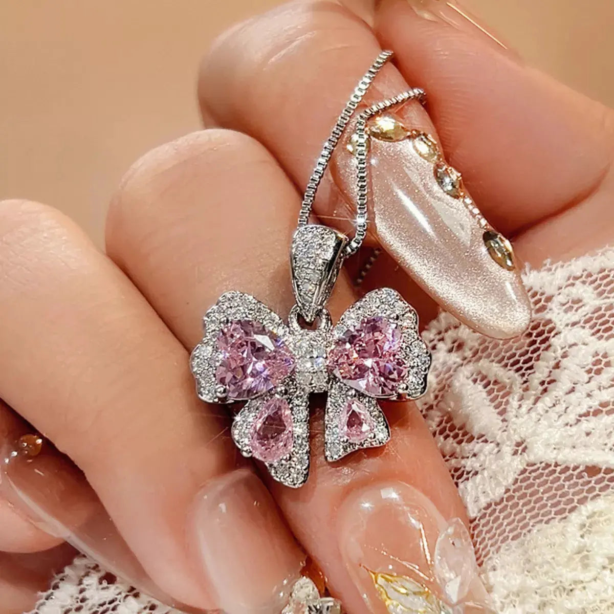 Zircon Bow Pendant Necklace by Partner Labels