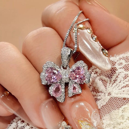 Zircon Bow Pendant Necklace by Partner Labels