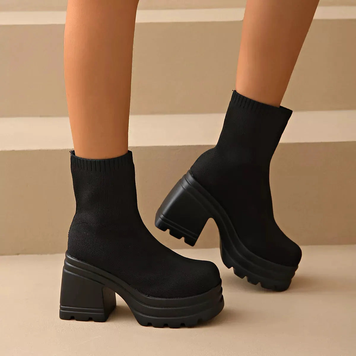 Round Toe Block Heels Boots by Partner Label