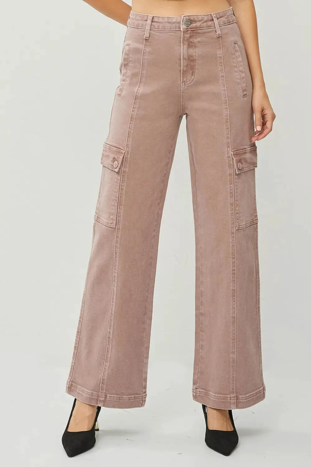 RISEN Full Size High Rise Wide Leg Cargo Jeans by RISEN