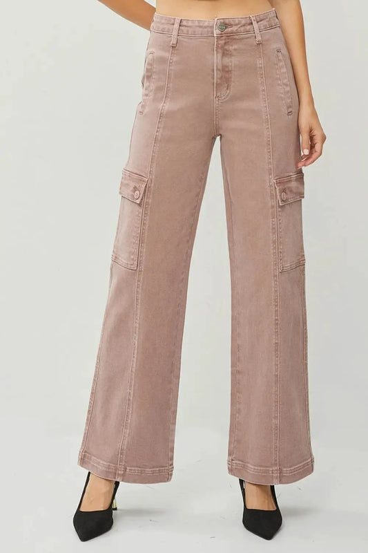 RISEN Full Size High Rise Wide Leg Cargo Jeans by RISEN