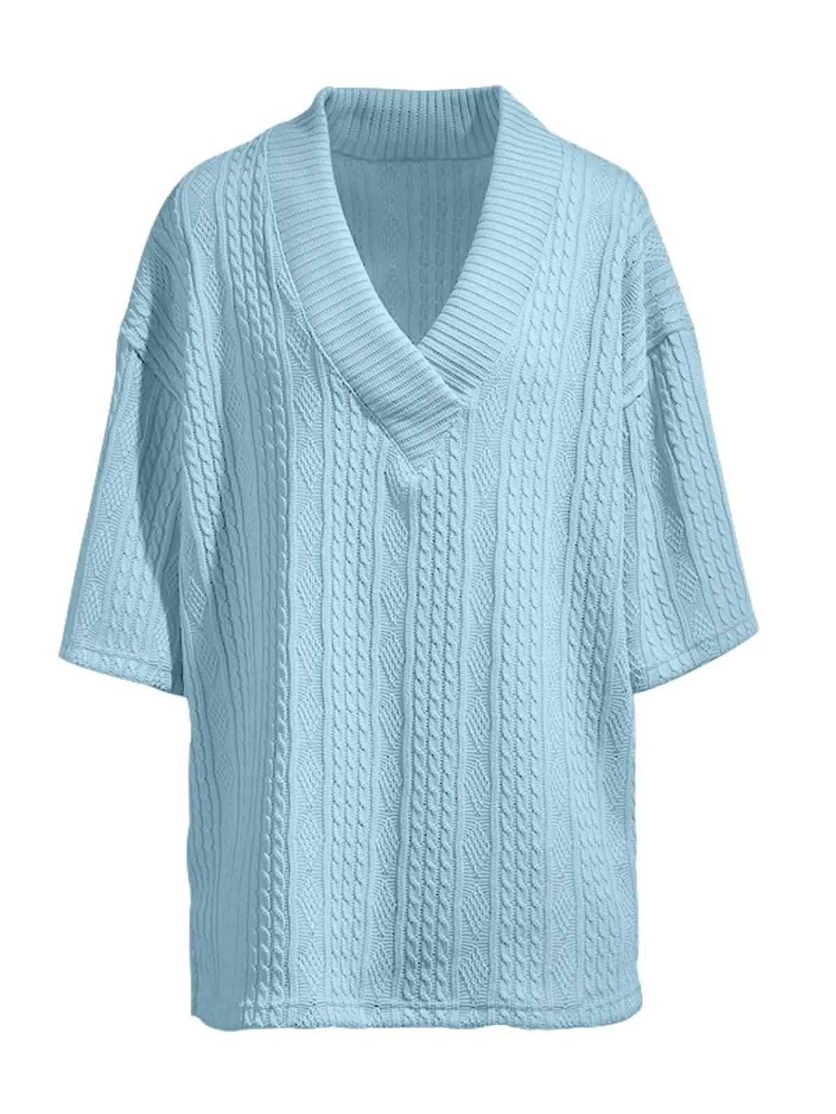 Men's Full Size Casual Knit V-Neck Short Sleeve Top and Shorts Set Plus Size by Trendsi