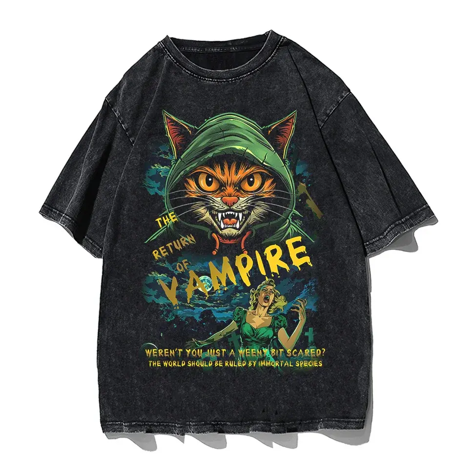 Japanese Cat Cartoon Graphic Baggy T-Shirt Men Streetwear by Vimost Shop