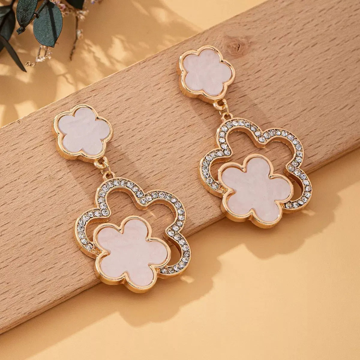 Lucky Clover Dangle Earrings with Rhinestone Accents by Partner Label