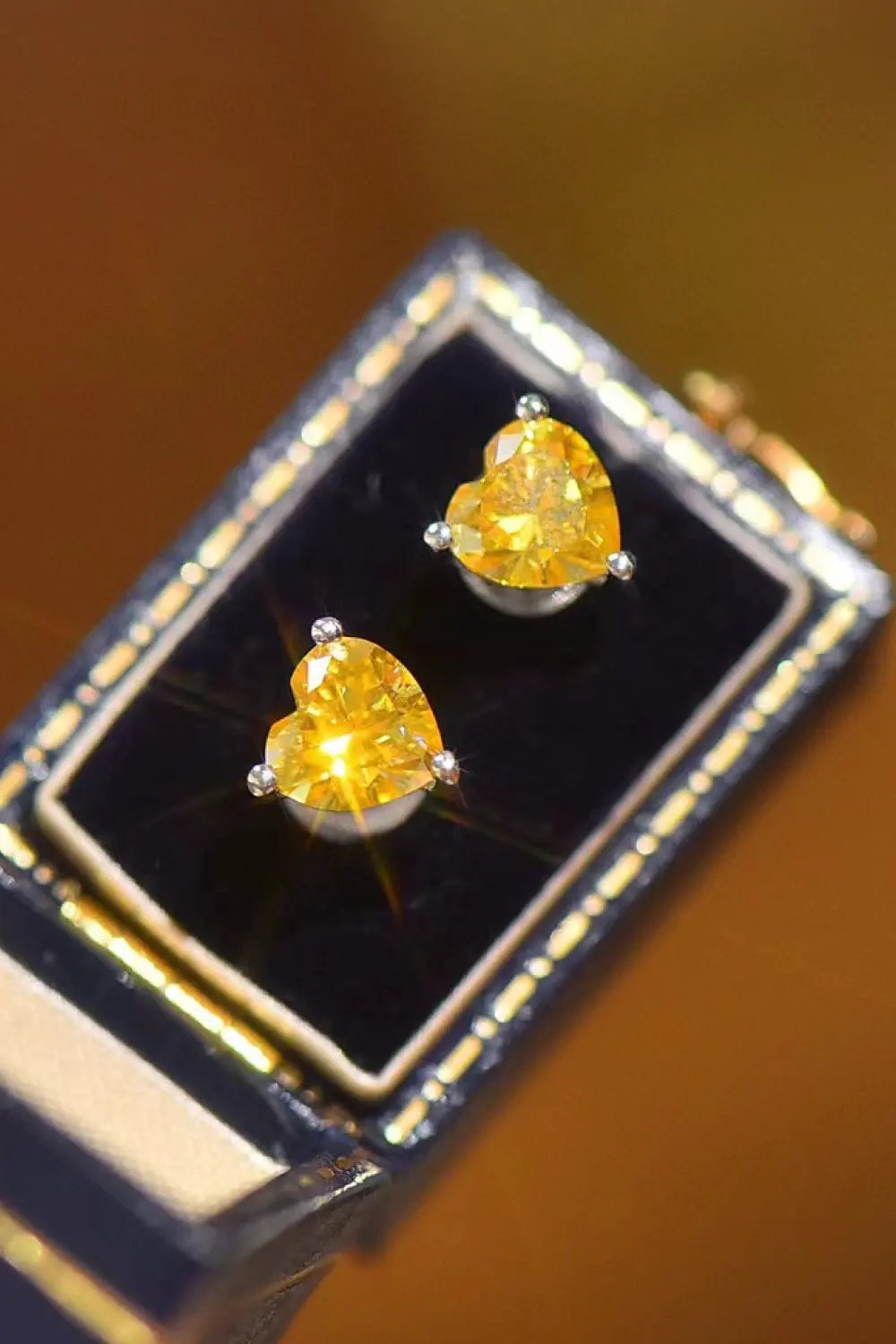 2 Carat Yellow Heart Moissanite Platinum-Plated Earrings by Partner Label