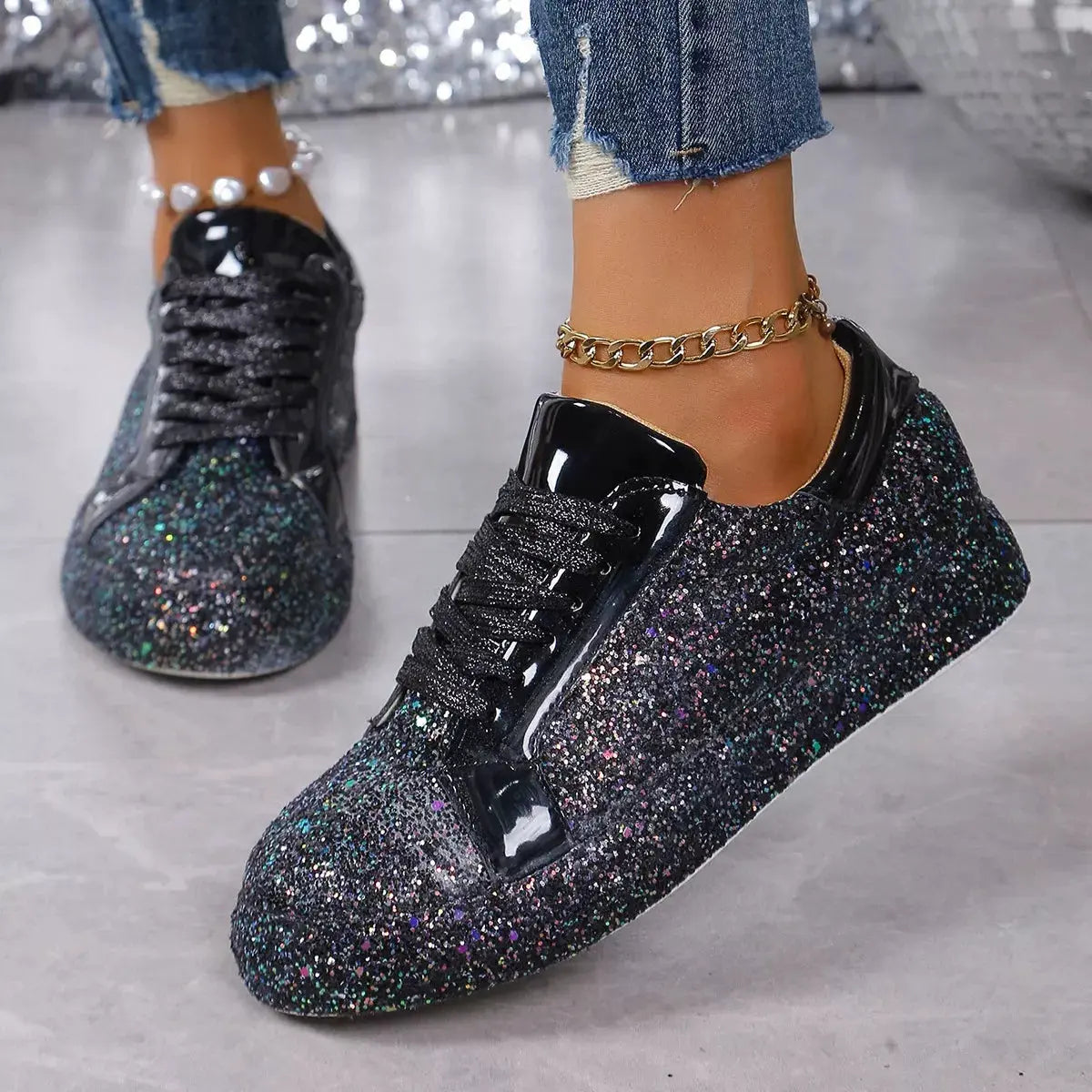 Sequin Lace Up Sneakers by Partner Label