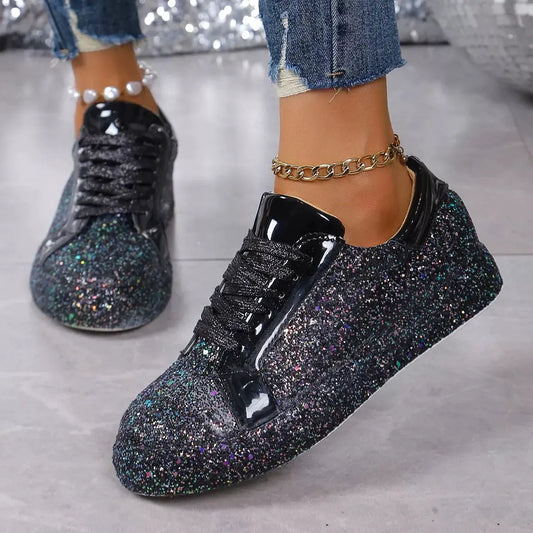 Sequin Lace Up Sneakers by Partner Label