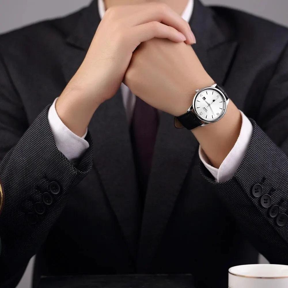 Men Watches Ontwerp Luxe Mannen Quartz Horloge Rvs Gmt Horloge Top Merk Echt leer Waterproof Dress Watch Horloges Reloj Homber 1006 by MEGIR WATCH GROUP
