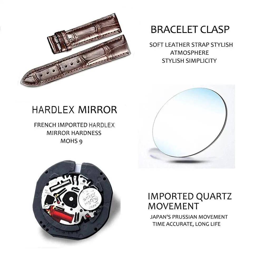 Men Watches Ontwerp Luxe Mannen Quartz Horloge Rvs Gmt Horloge Top Merk Echt leer Waterproof Dress Watch Horloges Reloj Homber 1006 by MEGIR WATCH GROUP