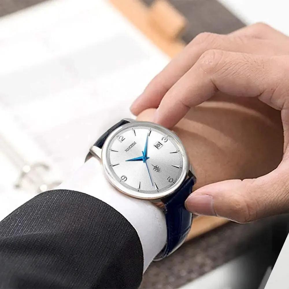 Men Watches Ontwerp Luxe Mannen Quartz Horloge Rvs Gmt Horloge Top Merk Echt leer Waterproof Dress Watch Horloges Reloj Homber 1006 by MEGIR WATCH GROUP