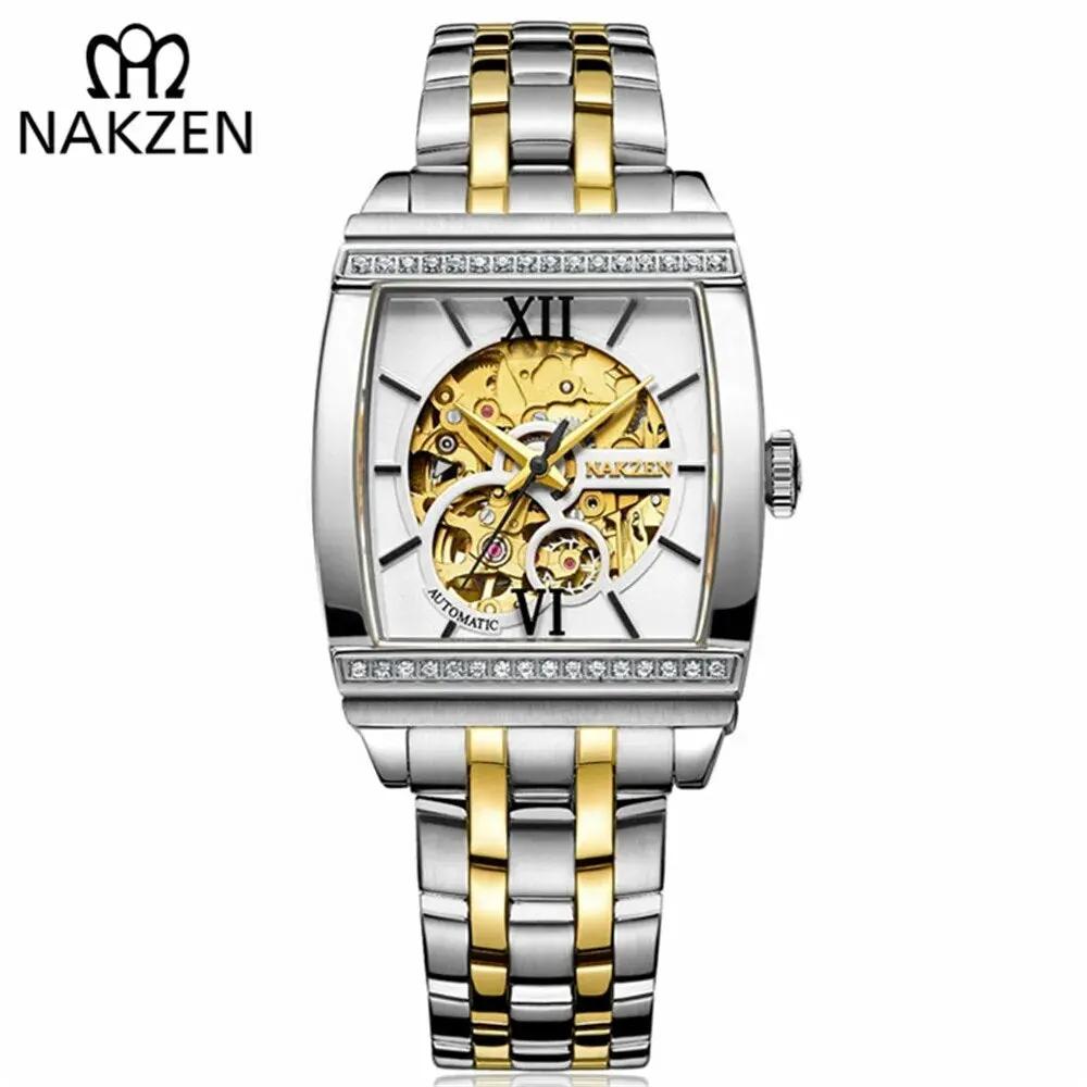 NAKZEN Rectangle Automatic Mechanical Men Watches Unique Design Tourbillon Skeleton Watch Luxury Valuable Male Clock Wrist Watch 6032 by MEGIR WATCH GROUP