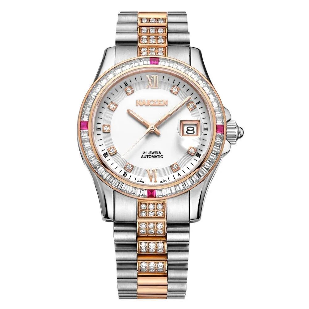 NAKZEN Men Japan NH35 Movement Automatic Mechanical Watch Elegant Diamond Stainless Steel Bracelet Watches Relogio Masculino 6013 by MEGIR WATCH GROUP