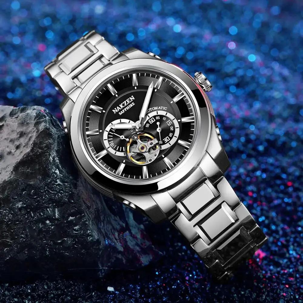 NAKZEN Men Automatic Watch Miyota 82S7 Sapphire Luxury Mechanical Wristwatch Stainless Steel Waterproof Watch Clock relogio 6023 by MEGIR WATCH GROUP
