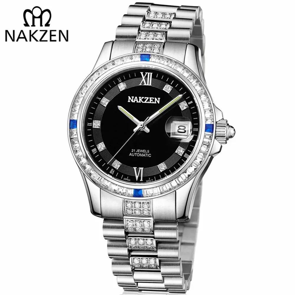 NAKZEN Men Japan NH35 Movement Automatic Mechanical Watch Elegant Diamond Stainless Steel Bracelet Watches Relogio Masculino 6013 by MEGIR WATCH GROUP
