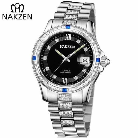 NAKZEN Men Japan NH35 Movement Automatic Mechanical Watch Elegant Diamond Stainless Steel Bracelet Watches Relogio Masculino 6013 by MEGIR WATCH GROUP