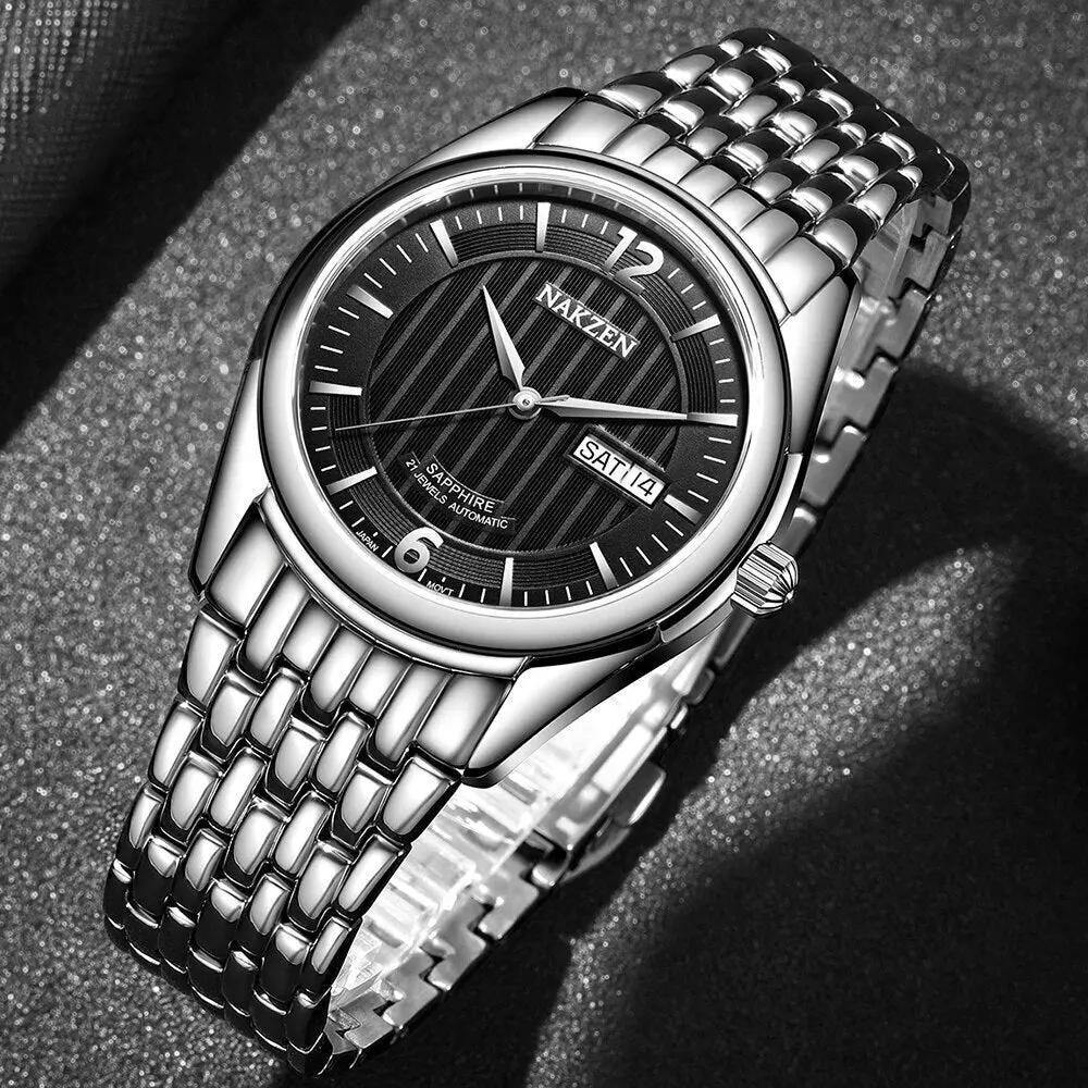 NAKZEN Mens Automatic Mechanical Watch Miyota 8205 Movemen Men Business Waterproof Stainless Steel Watch Clock Relogio Masculino 6009 by MEGIR WATCH GROUP
