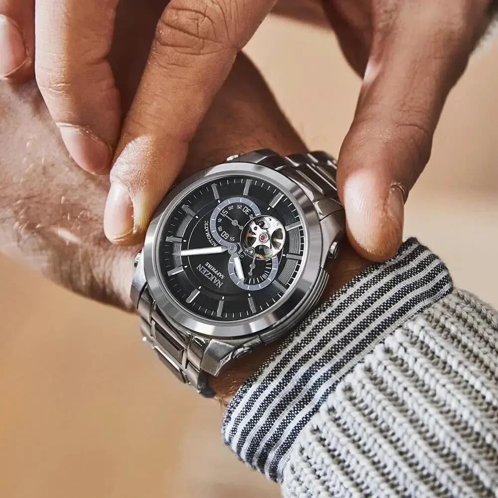 NAKZEN Men Automatic Watch Miyota 82S7 Sapphire Luxury Mechanical Wristwatch Stainless Steel Waterproof Watch Clock relogio 6023 by MEGIR WATCH GROUP
