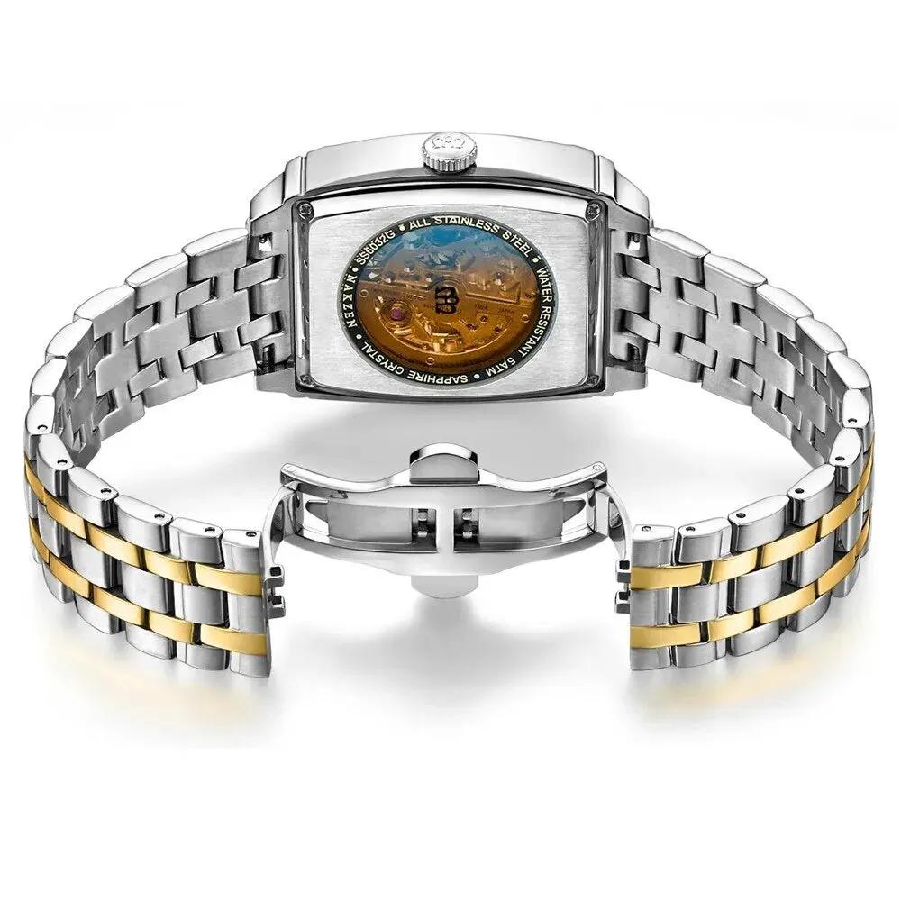 NAKZEN Rectangle Automatic Mechanical Men Watches Unique Design Tourbillon Skeleton Watch Luxury Valuable Male Clock Wrist Watch 6032 by MEGIR WATCH GROUP