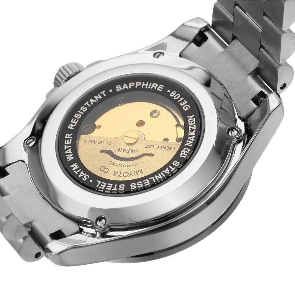 NAKZEN Men Japan NH35 Movement Automatic Mechanical Watch Elegant Diamond Stainless Steel Bracelet Watches Relogio Masculino 6013 by MEGIR WATCH GROUP