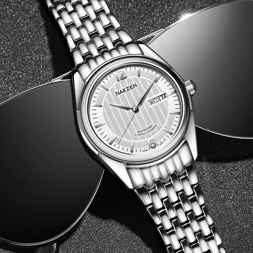 NAKZEN Mens Automatic Mechanical Watch Miyota 8205 Movemen Men Business Waterproof Stainless Steel Watch Clock Relogio Masculino 6009 by MEGIR WATCH GROUP