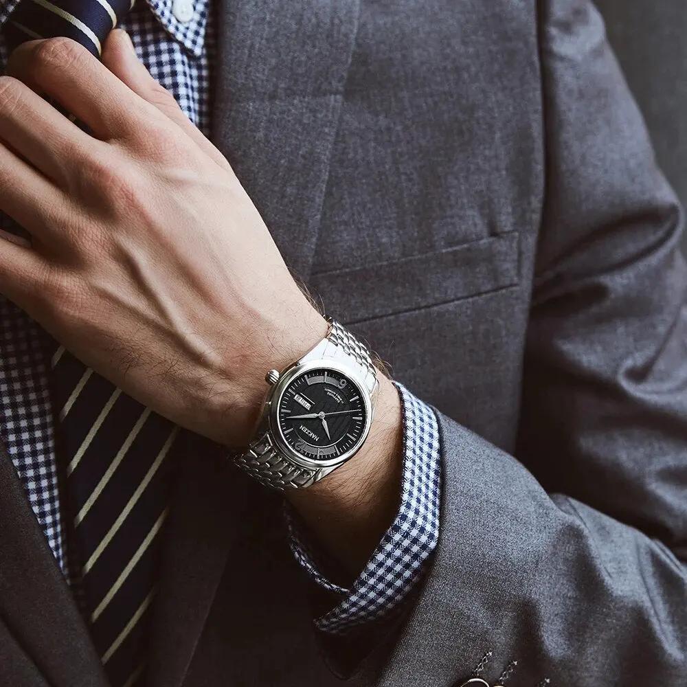 NAKZEN Mens Automatic Mechanical Watch Miyota 8205 Movemen Men Business Waterproof Stainless Steel Watch Clock Relogio Masculino 6009 by MEGIR WATCH GROUP