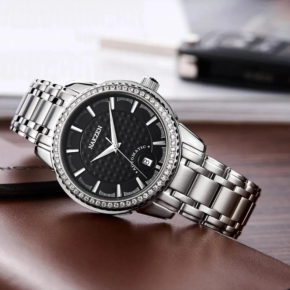 NAKZEN Men Business Mechanical Watch Men's Automatic Miyota 8215 Movt Diamond Watches Sapphire Wrist Watch Waterproof Clock 6020 by MEGIR WATCH GROUP