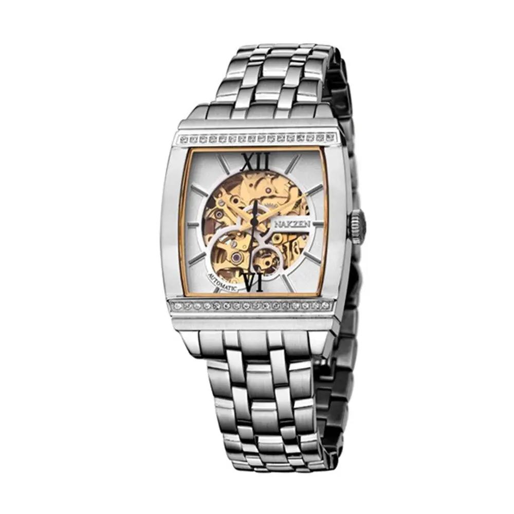 NAKZEN Rectangle Automatic Mechanical Men Watches Unique Design Tourbillon Skeleton Watch Luxury Valuable Male Clock Wrist Watch 6032 by MEGIR WATCH GROUP