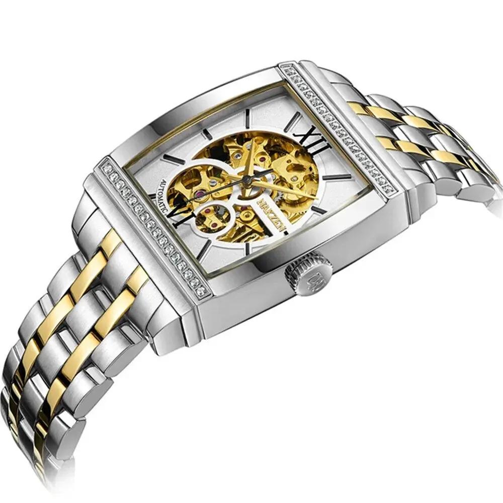 NAKZEN Rectangle Automatic Mechanical Men Watches Unique Design Tourbillon Skeleton Watch Luxury Valuable Male Clock Wrist Watch 6032 by MEGIR WATCH GROUP