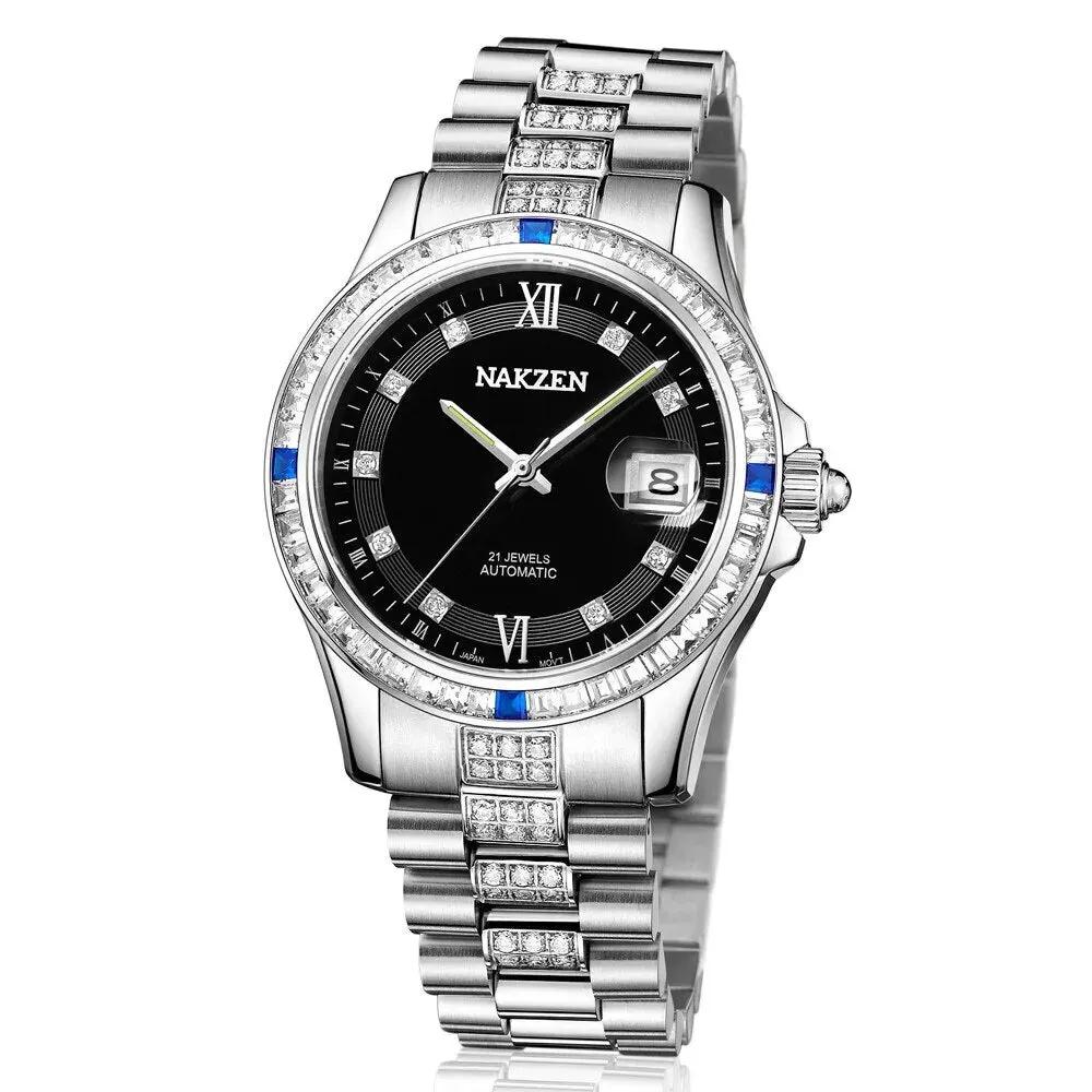 NAKZEN Men Japan NH35 Movement Automatic Mechanical Watch Elegant Diamond Stainless Steel Bracelet Watches Relogio Masculino 6013 by MEGIR WATCH GROUP