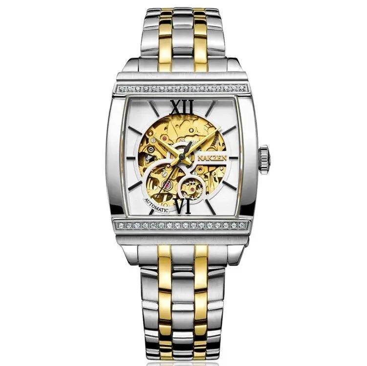 NAKZEN Rectangle Automatic Mechanical Men Watches Unique Design Tourbillon Skeleton Watch Luxury Valuable Male Clock Wrist Watch 6032 by MEGIR WATCH GROUP