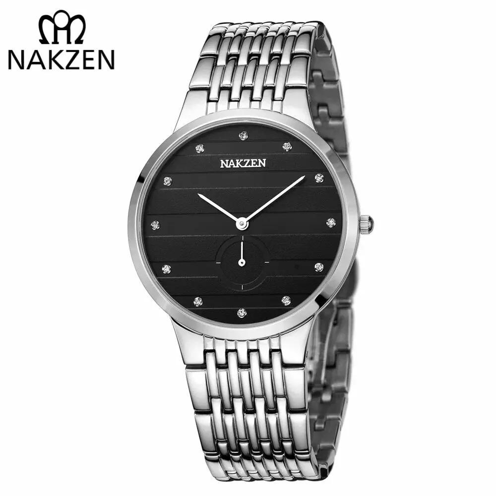 NAKZEN Diamond Men Watch Luxury Brand Sapphire Watches Mens Stainless Steel Black Gold Wristwatch Male Clock Relogio Masculino 4036 by MEGIR WATCH GROUP